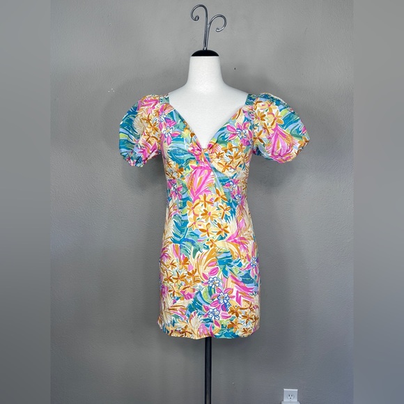Nasty Gal Floral Knot Front Puff Sleeve Mini Dress size 8 - Picture 4 of 10